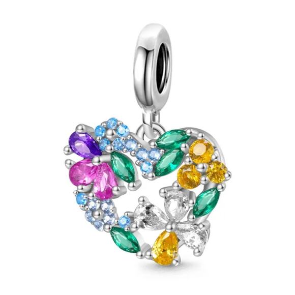Charm Jewelry - Floral Rhinestones Pendant Heart Charm